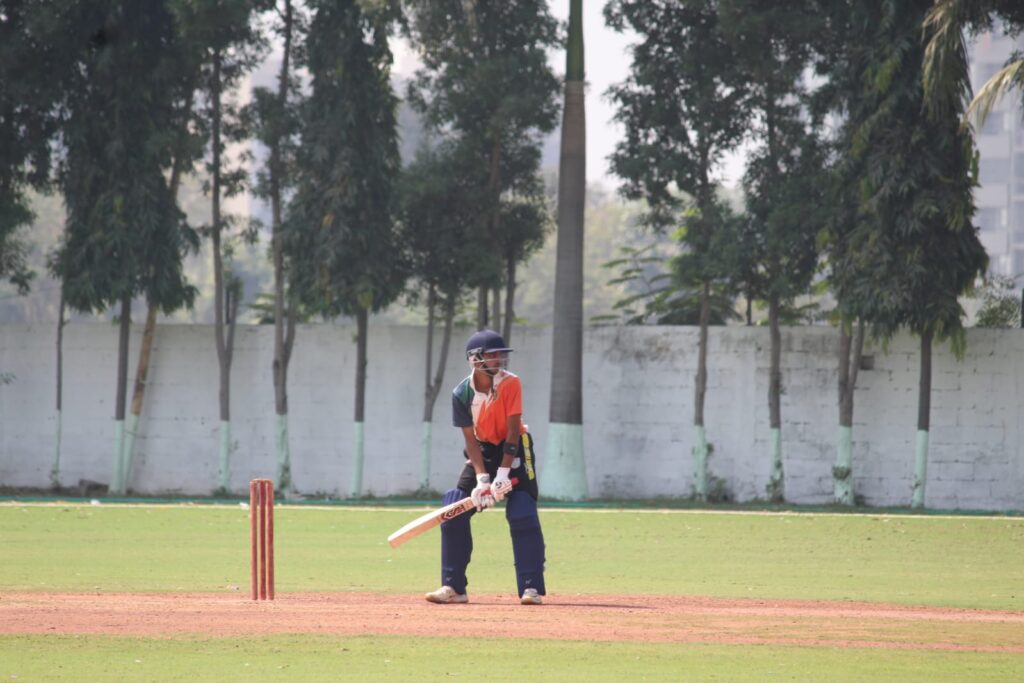 Batting stance of a cricketer nervous before a cricket match